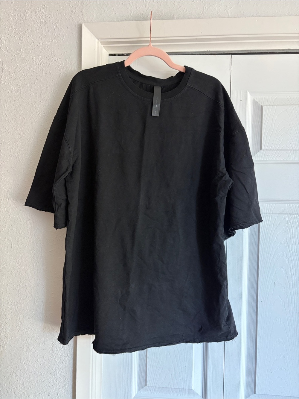 IMMENSE.TW Black T Shirt High End Avant Garde Fashion Raw Sleeve & Hem Cotton - Picture 2 of 11